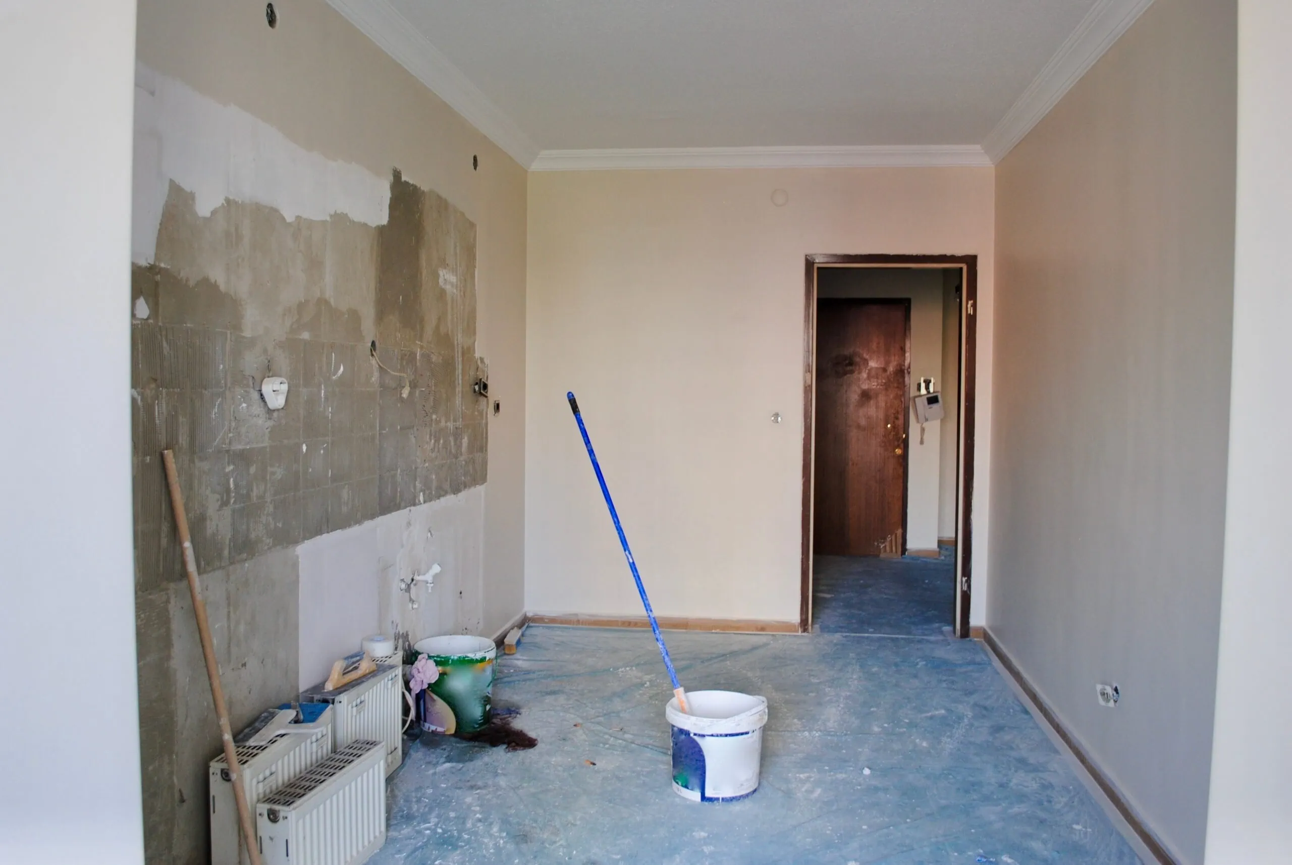 Kitchen wall during reconstruction work done by Finn's Painting in Annapolis, MD